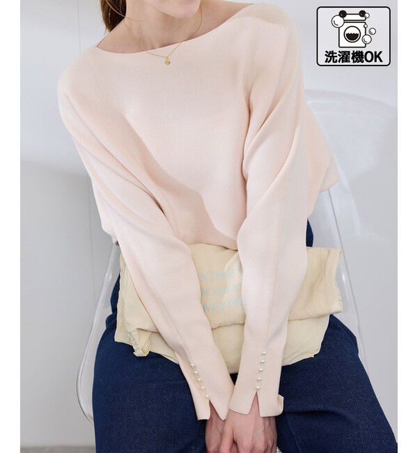 Rope&rsquo;Picnic「【洗濯機OK・アンチピリング】マシュマロ袖パールドルマンニット」|ニット・セーター|ピンク系(65)