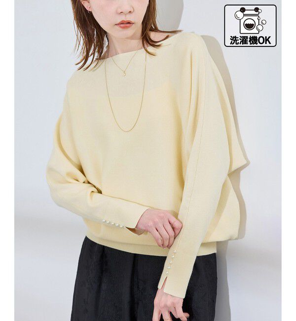 Rope&rsquo;Picnic「【洗濯機OK・アンチピリング】マシュマロ袖パールドルマンニット」|ニット・セーター|クリーム系(85)