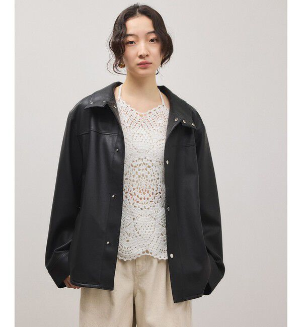 ADAM ET ROPE'「シンセティックレザースタンドネックブルゾン」|ブルゾン・スタジャン|