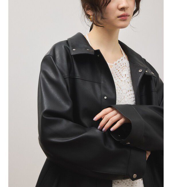 ADAM ET ROPE'「シンセティックレザースタンドネックブルゾン」|ブルゾン・スタジャン|