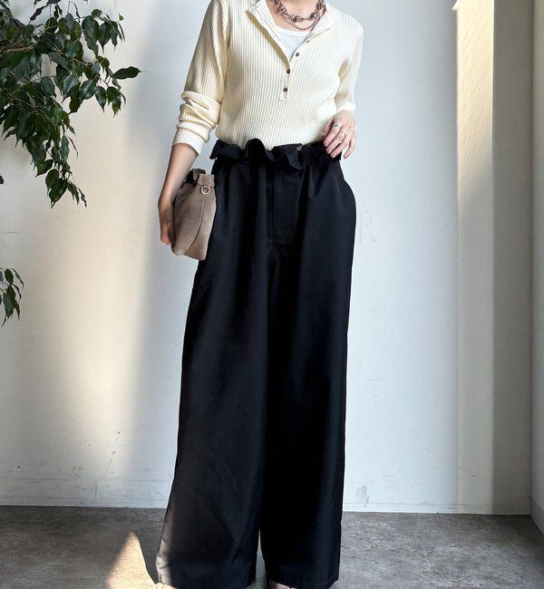  「ウエスト折り返しギャザーパンツ」|チノ|