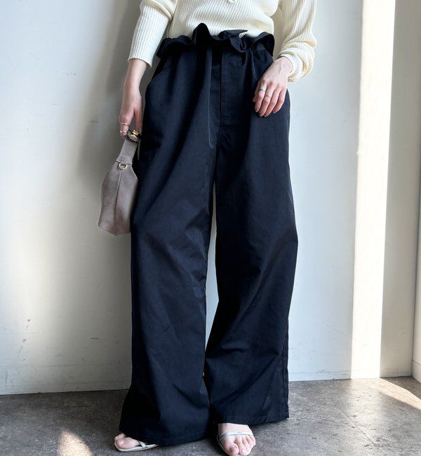  「ウエスト折り返しギャザーパンツ」|チノ|