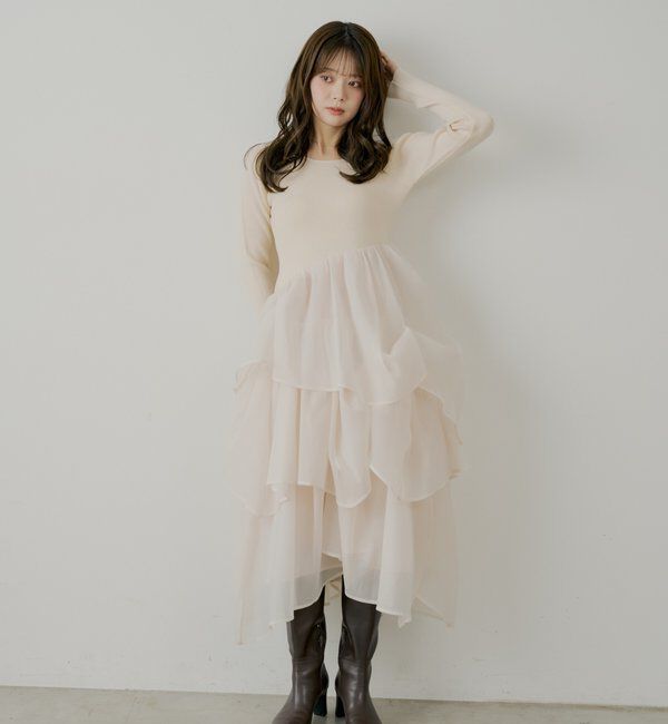  「【SALON by Chico】タックチュールドッキングロングワンピース」|ワンピース|