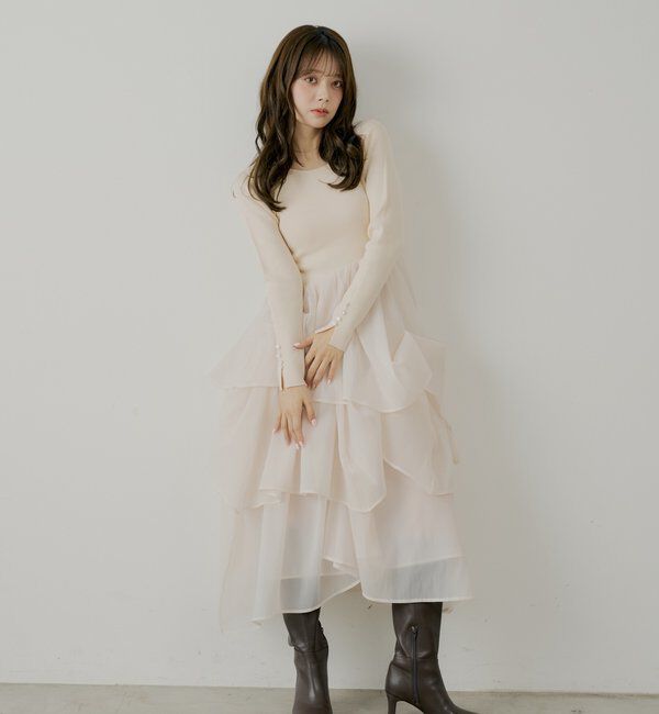  「【SALON by Chico】タックチュールドッキングロングワンピース」|ワンピース|