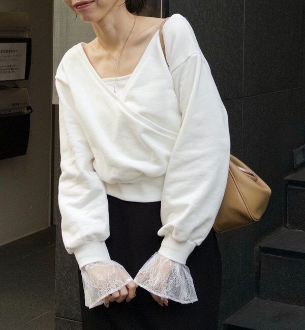  「【前後2WAY】カシュクール袖レーススウェット」|Tシャツ・カットソー|