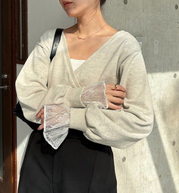  「【前後2WAY】カシュクール袖レーススウェット」|Tシャツ・カットソー|