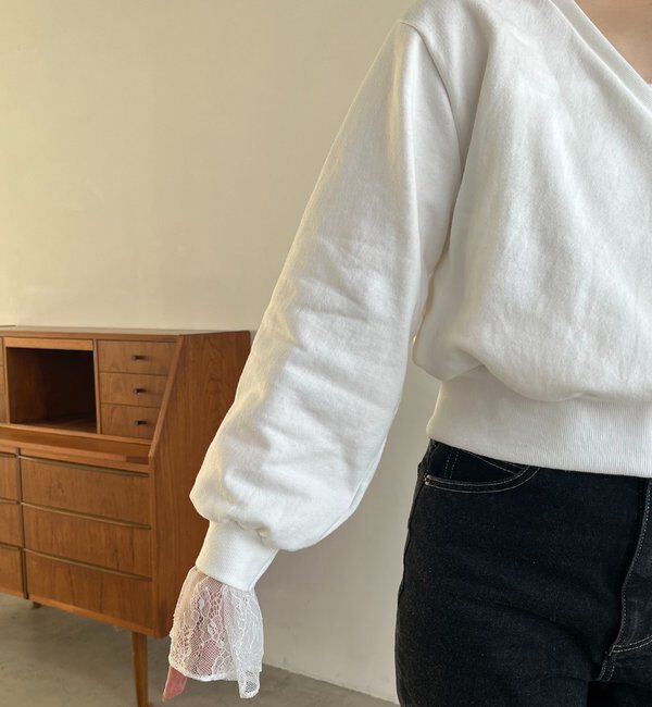  「【前後2WAY】カシュクール袖レーススウェット」|Tシャツ・カットソー|