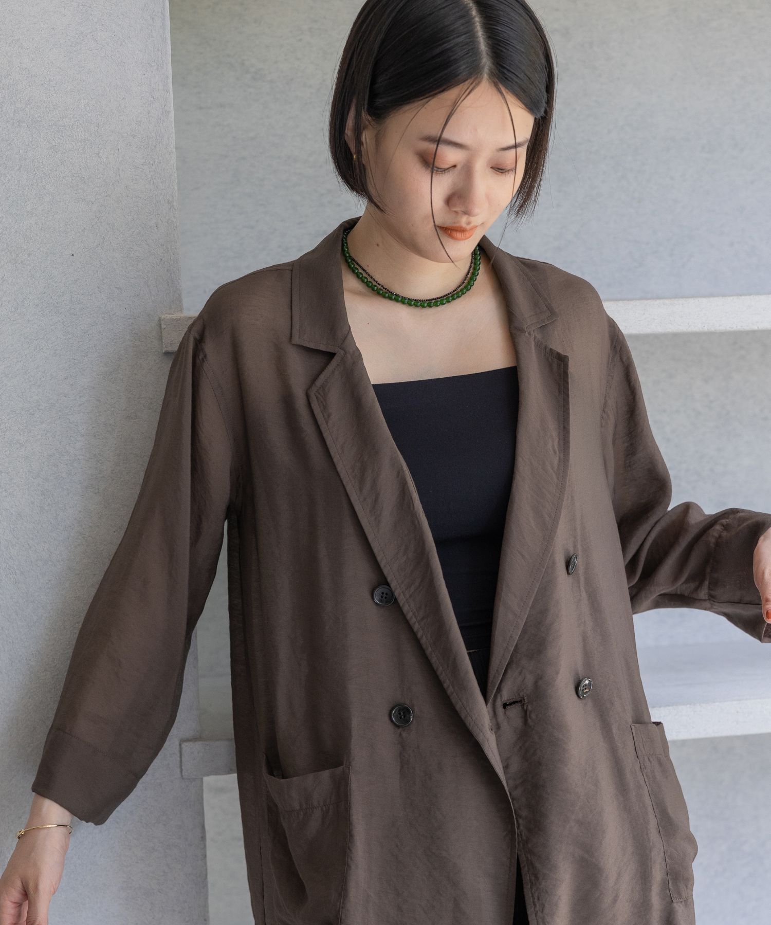 A part by 「レーヨンナイロンシアーシャツジャケット」|テーラードジャケット|ブラウン