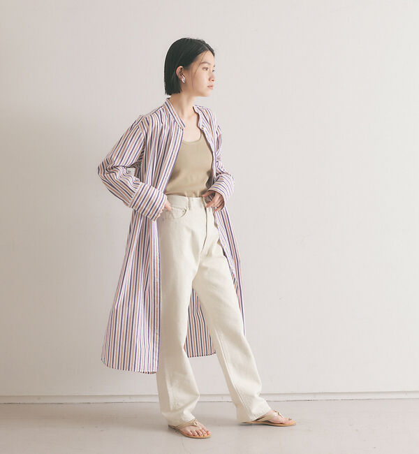 qualite「ドレープネックシャツワンピース」|ワンピース|ストライプ