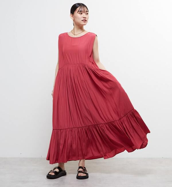 Soffitto「ボートネックギャザーティアードワンピース」|ワンピース|チェリーピンク
