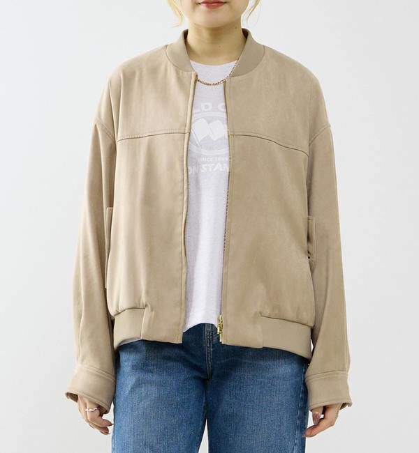 SOFFITTO「ストレッチフェイクスウェードブルゾン」|ブルゾン・スタジャン|ダークベージュ