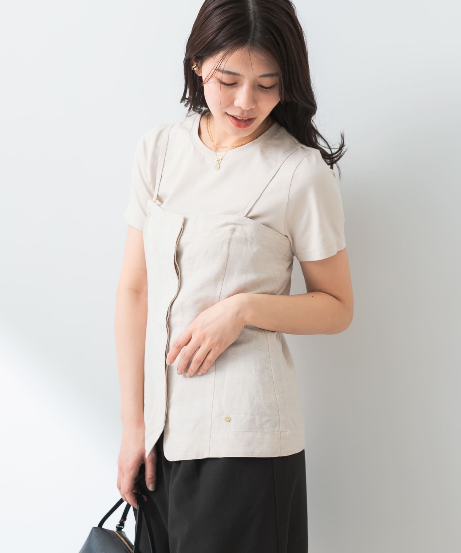 URBAN RESEARCH ROSSO「F by ROSSO　リネン混ビスチェ+半袖Tシャツ」|Tシャツ・カットソー|