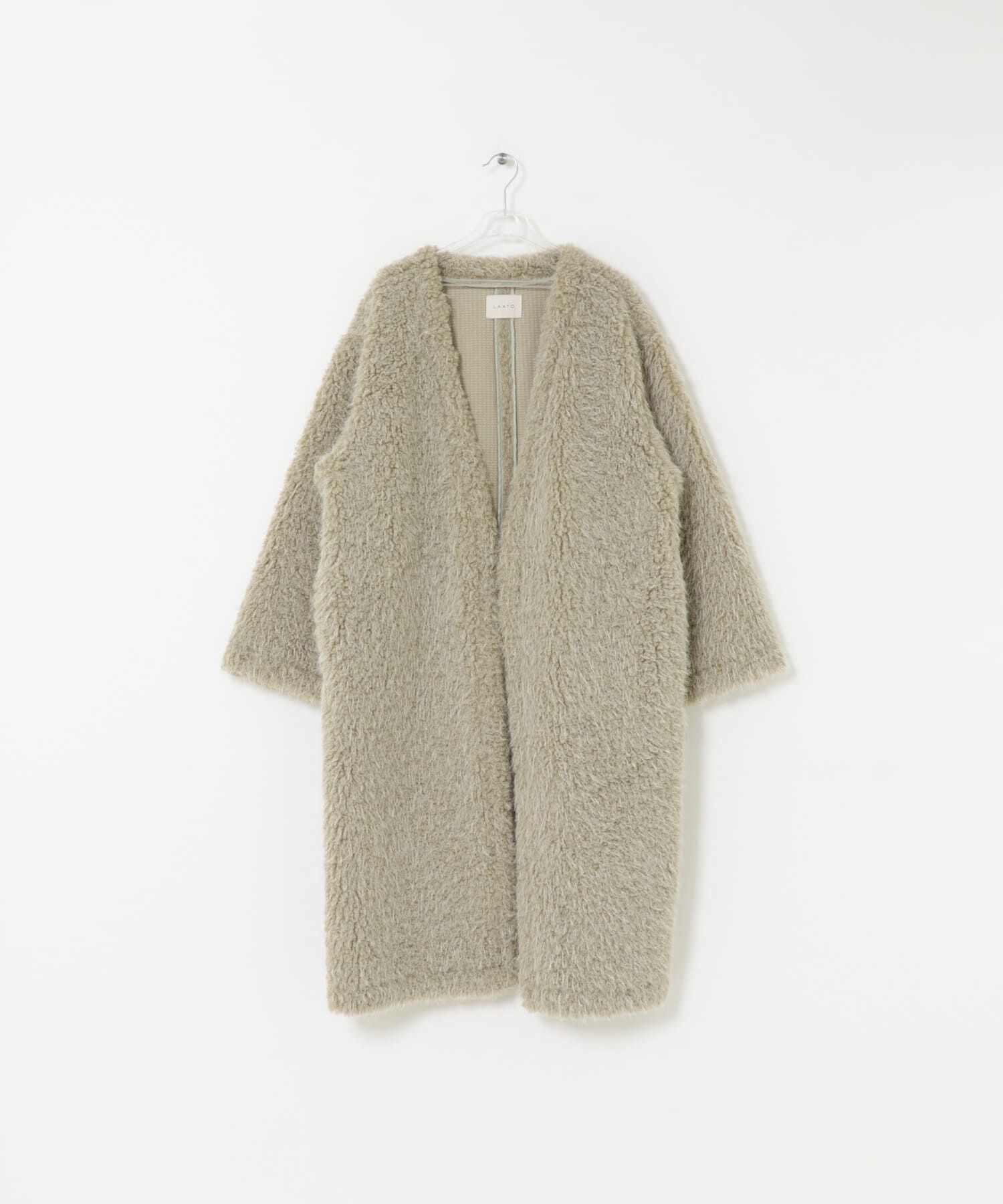 LAATO「long boa coat」|ノーカラーコート|