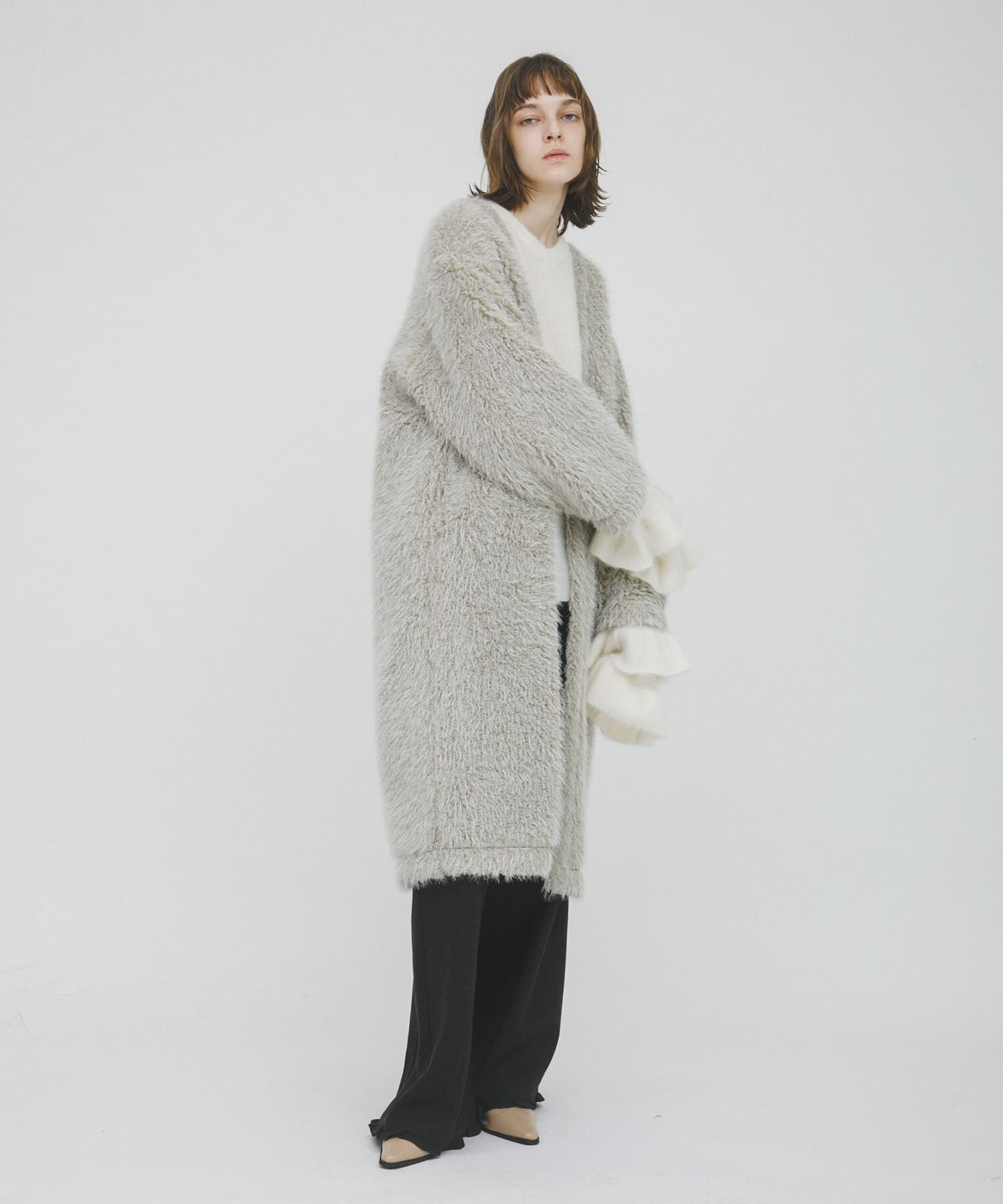 LAATO「long boa coat」|ノーカラーコート|