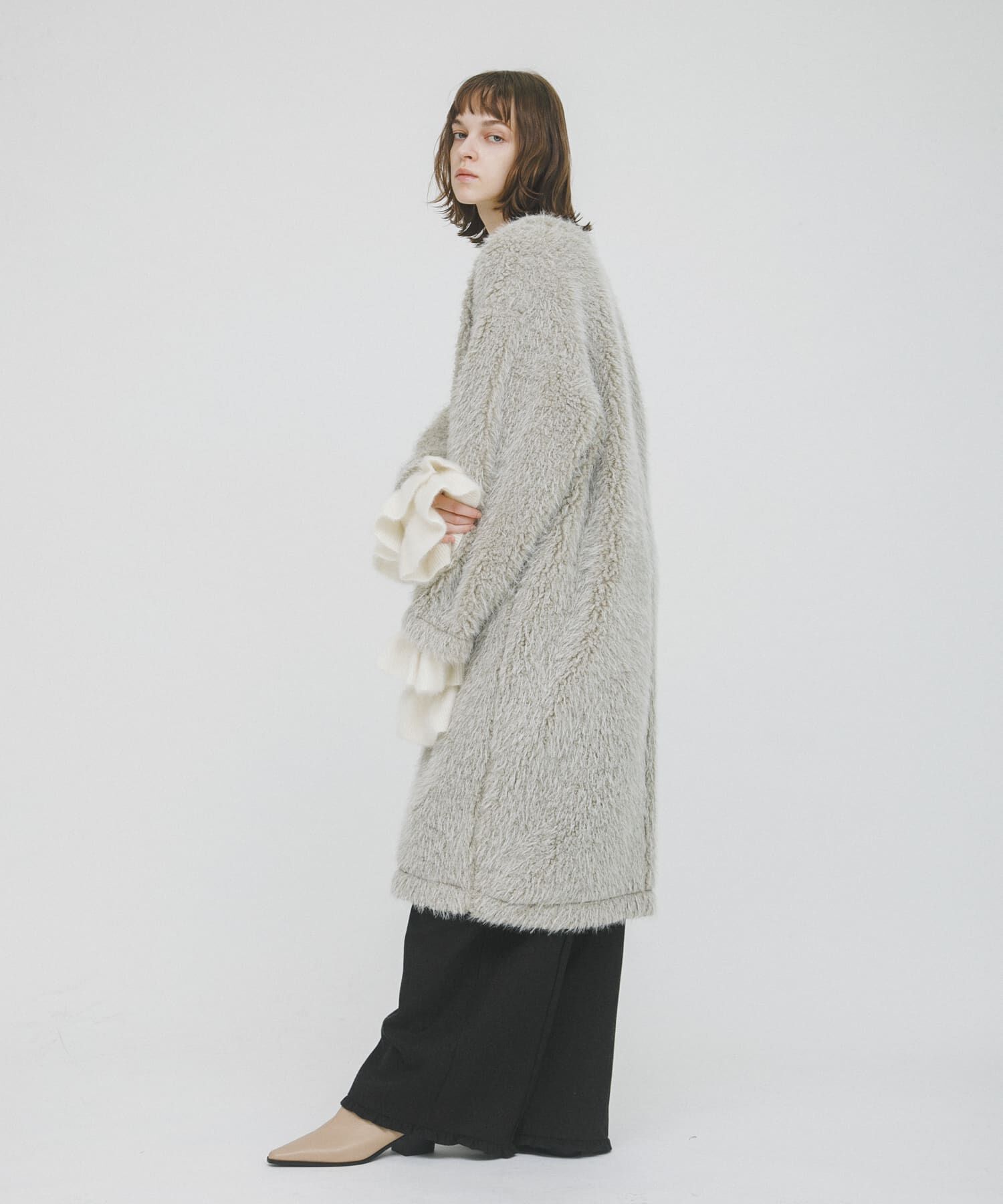 LAATO「long boa coat」|ノーカラーコート|