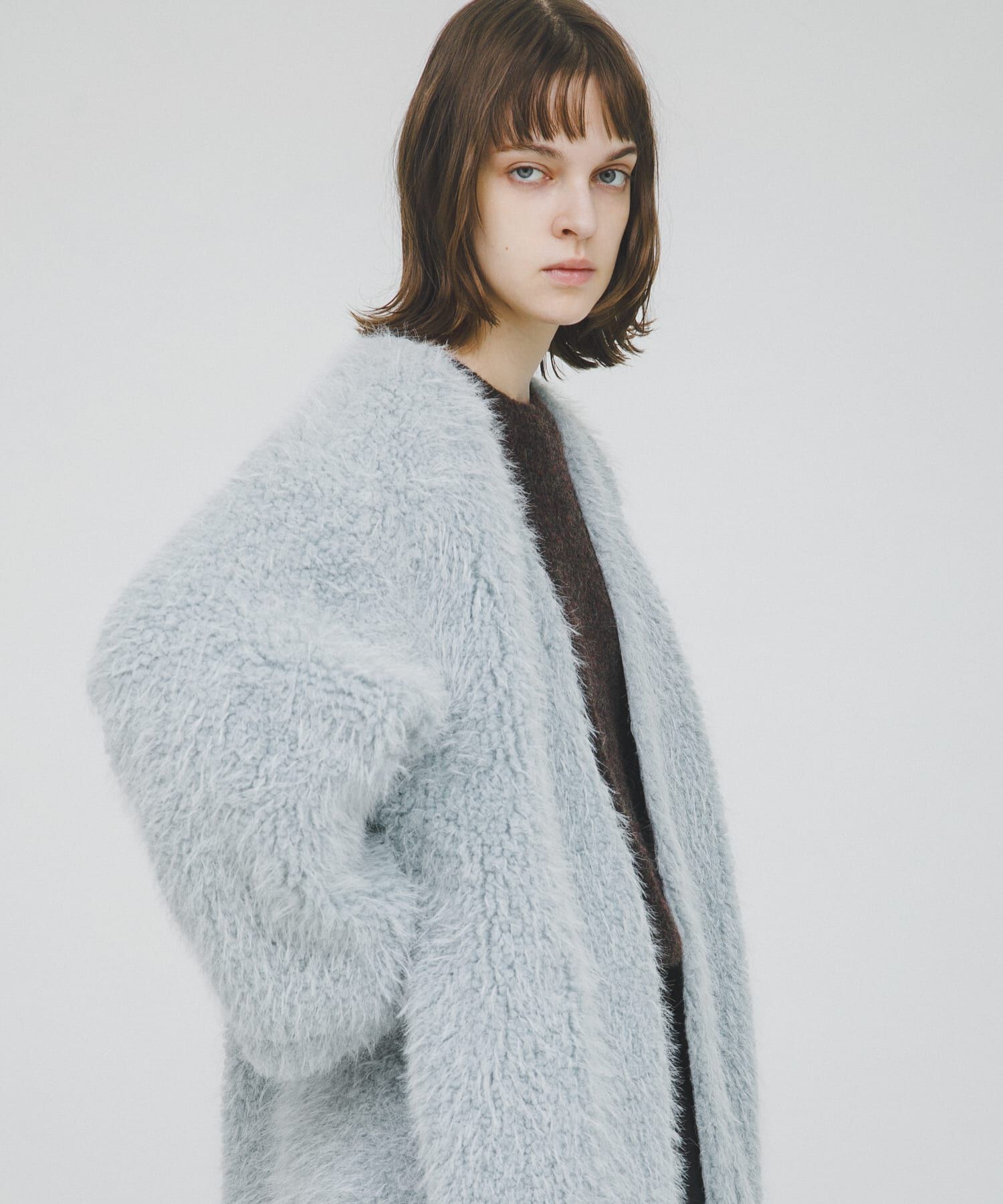 LAATO「long boa coat」|ノーカラーコート|