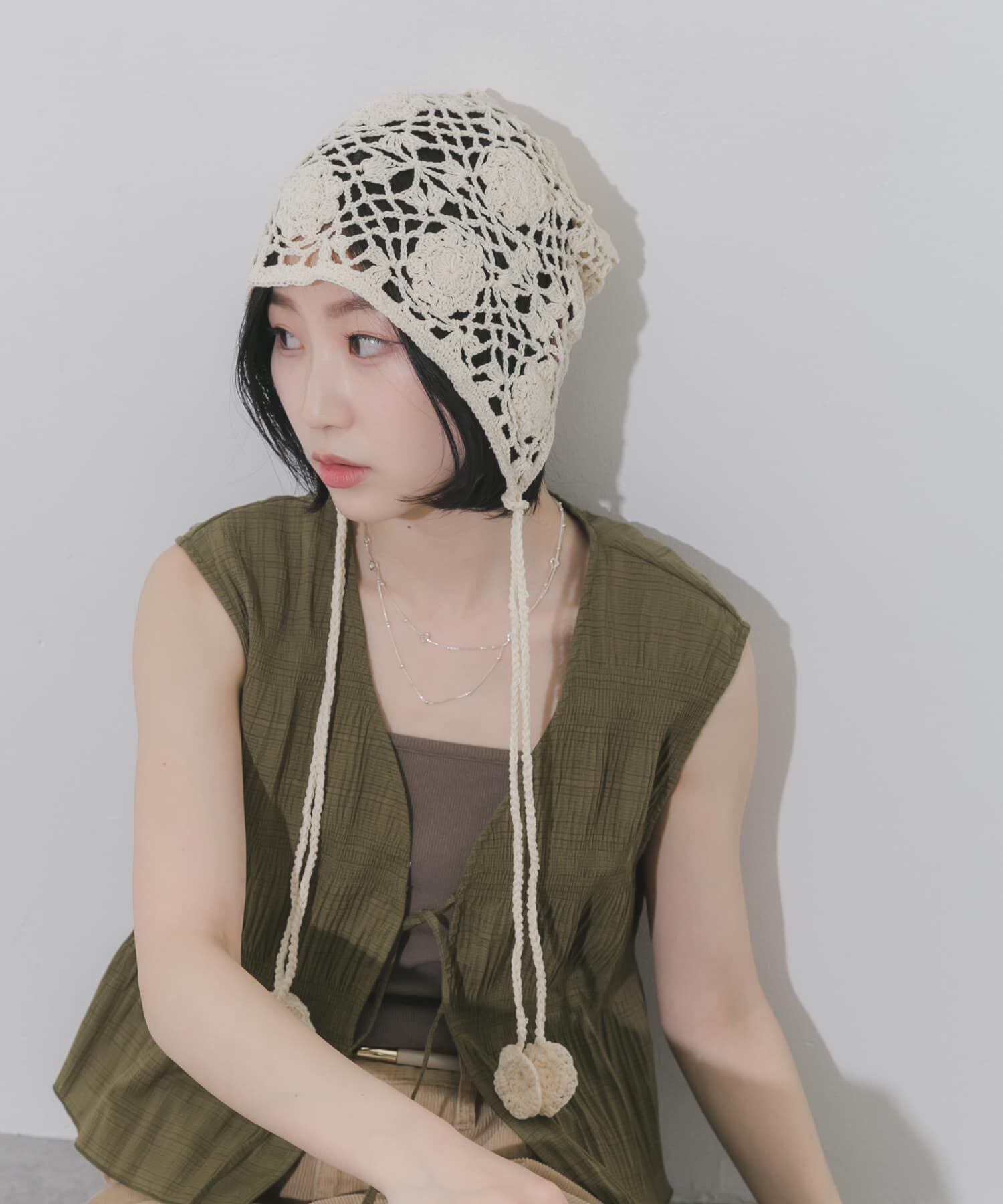 SMELLY「フラワーデザインボンネット」|ニット帽|