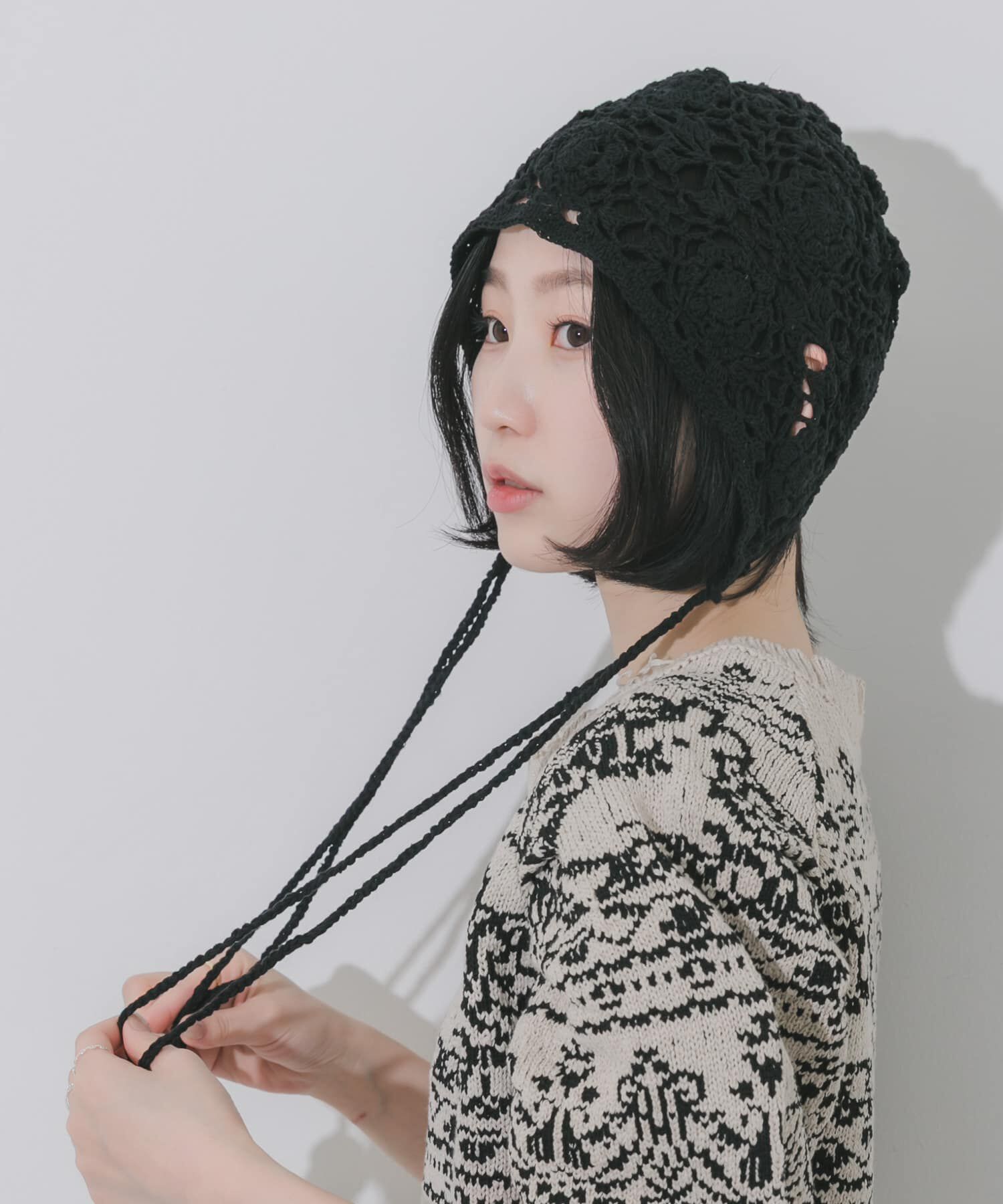 SMELLY「フラワーデザインボンネット」|ニット帽|