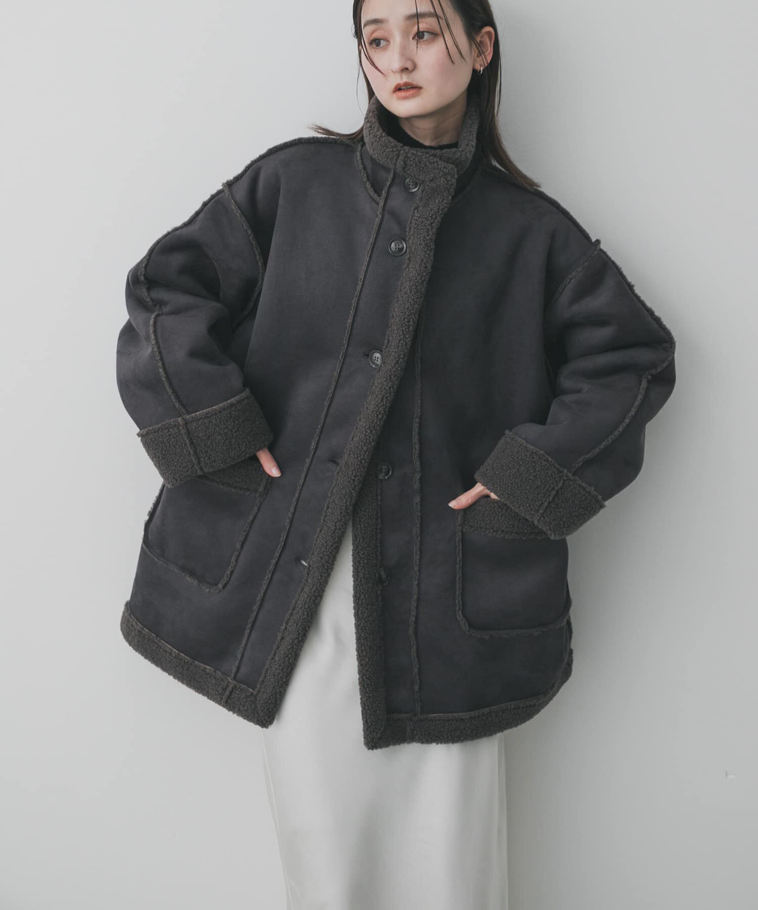 SENSE OF PLACE by URBAN RESEARCH「フェイクムートンスタンドジャケット」|その他|チャコールグレー