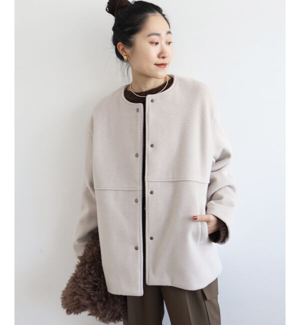  「ニットビーバーノーカラーミドルコート」|ノーカラーコート|ｸﾞﾚｰｼﾞｭ