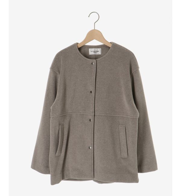  「ニットビーバーノーカラーミドルコート」|ノーカラーコート|