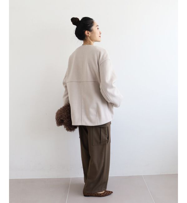  「ニットビーバーノーカラーミドルコート」|ノーカラーコート|