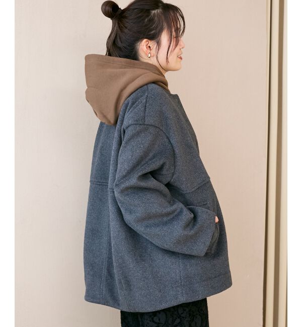  「ニットビーバーノーカラーミドルコート」|ノーカラーコート|