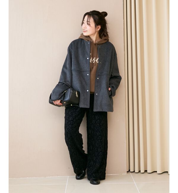  「ニットビーバーノーカラーミドルコート」|ノーカラーコート|