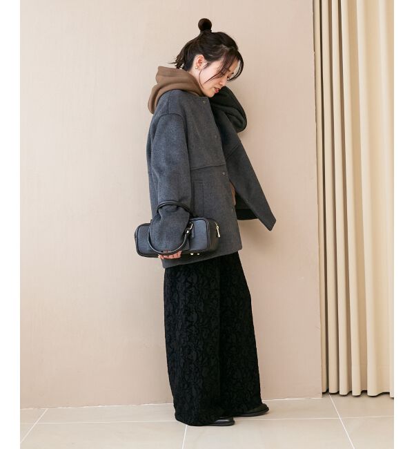  「ニットビーバーノーカラーミドルコート」|ノーカラーコート|