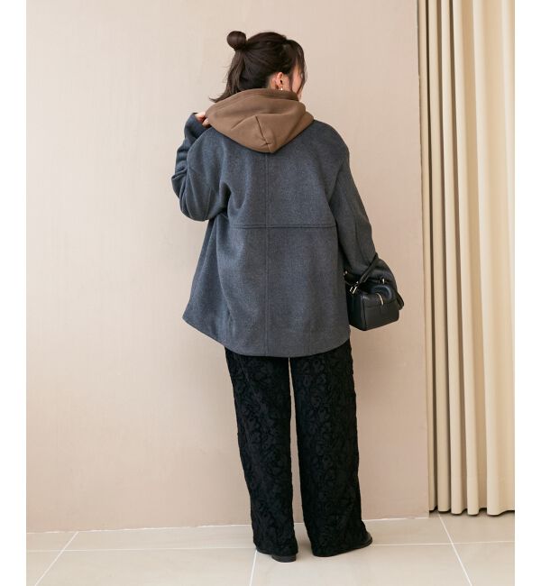  「ニットビーバーノーカラーミドルコート」|ノーカラーコート|