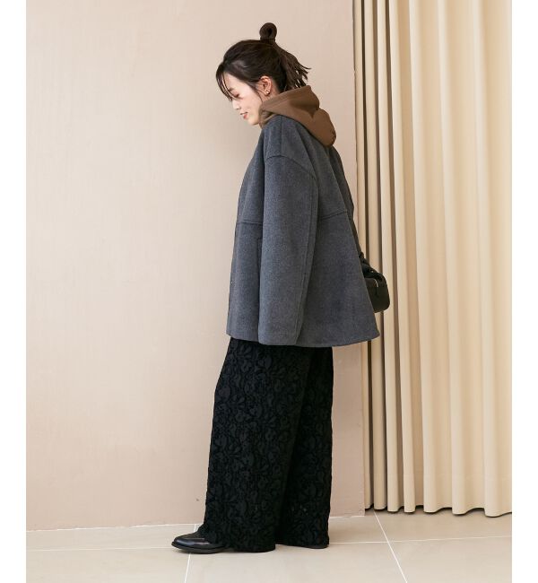  「ニットビーバーノーカラーミドルコート」|ノーカラーコート|