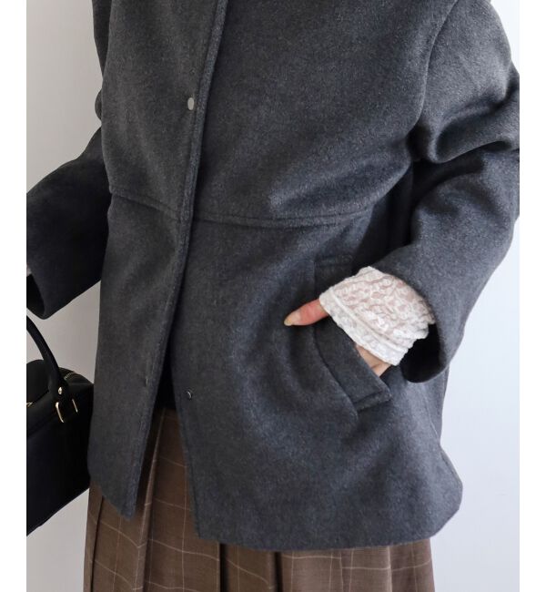  「ニットビーバーノーカラーミドルコート」|ノーカラーコート|