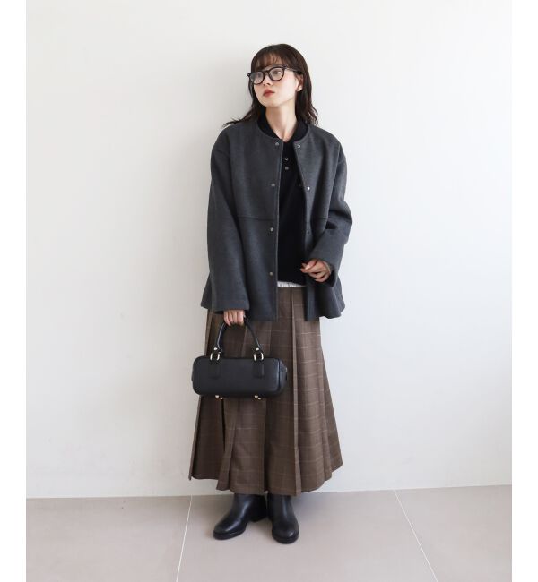  「ニットビーバーノーカラーミドルコート」|ノーカラーコート|