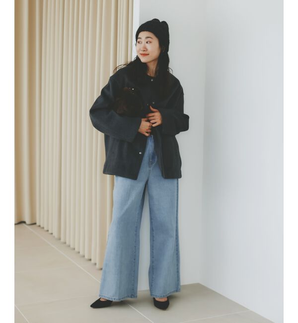  「ニットビーバーノーカラーミドルコート」|ノーカラーコート|