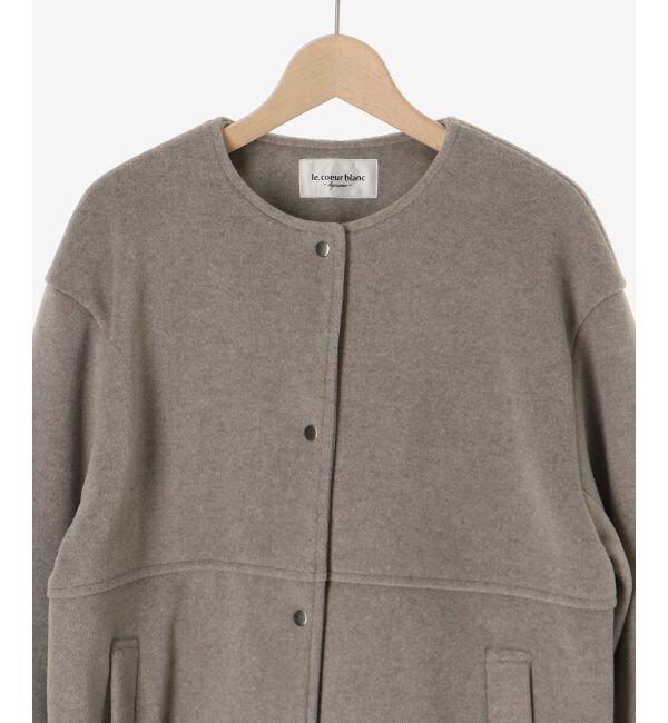  「ニットビーバーノーカラーミドルコート」|ノーカラーコート|