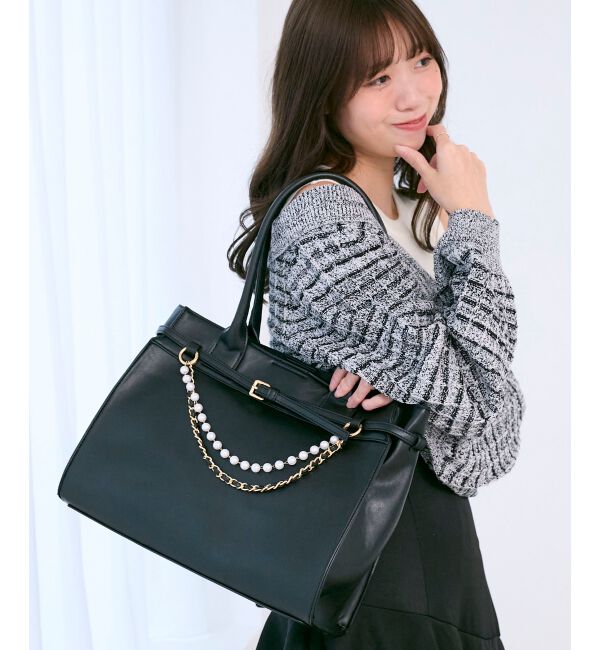  「パールチェーン2WAYトートバッグ」|トートバッグ|ブラック