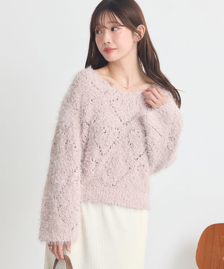 earth music&ecology「シャギーミックス透かしハート柄ニット」|ニット・セーター|