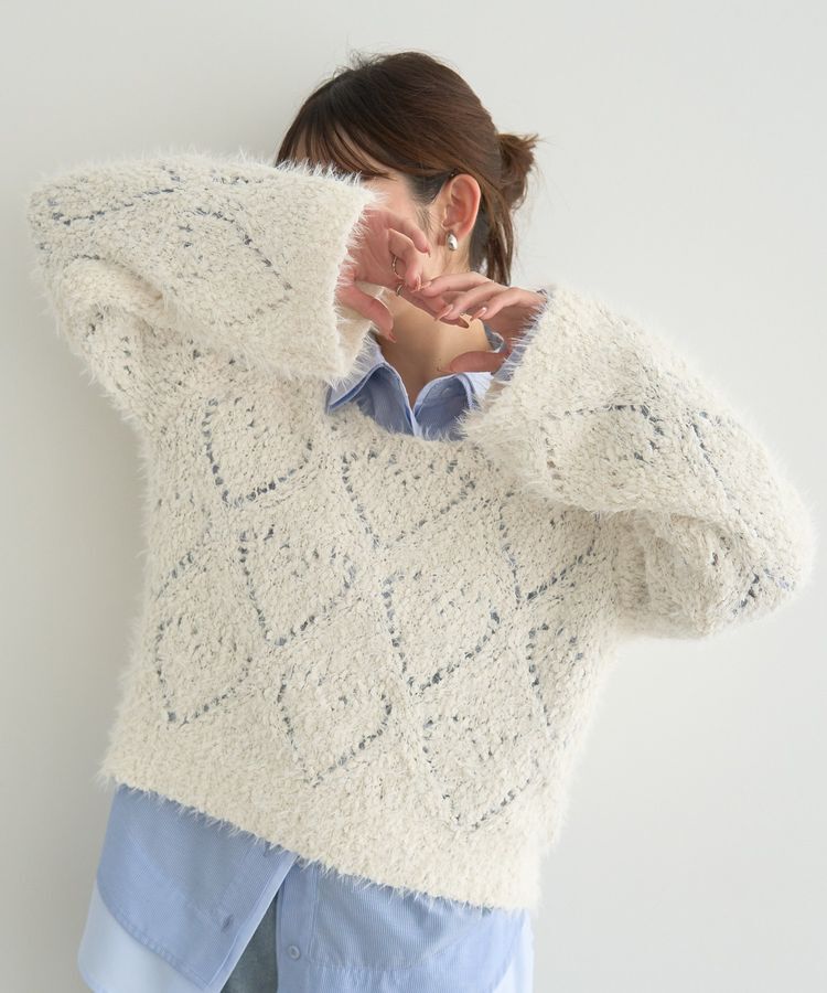 earth music&ecology「シャギーミックス透かしハート柄ニット」|ニット・セーター|