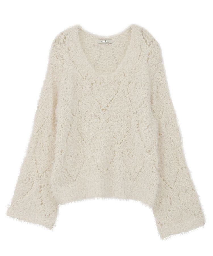 earth music&ecology「シャギーミックス透かしハート柄ニット」|ニット・セーター|