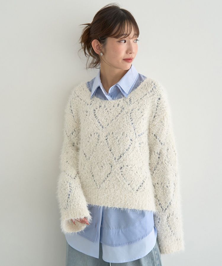 earth music&ecology「シャギーミックス透かしハート柄ニット」|ニット・セーター|