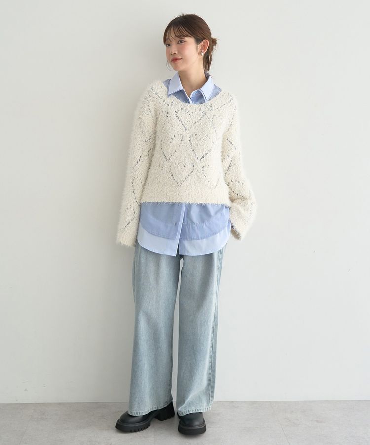 earth music&ecology「シャギーミックス透かしハート柄ニット」|ニット・セーター|