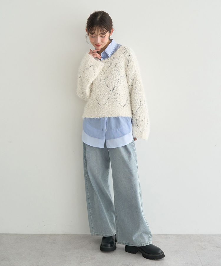 earth music&ecology「シャギーミックス透かしハート柄ニット」|ニット・セーター|