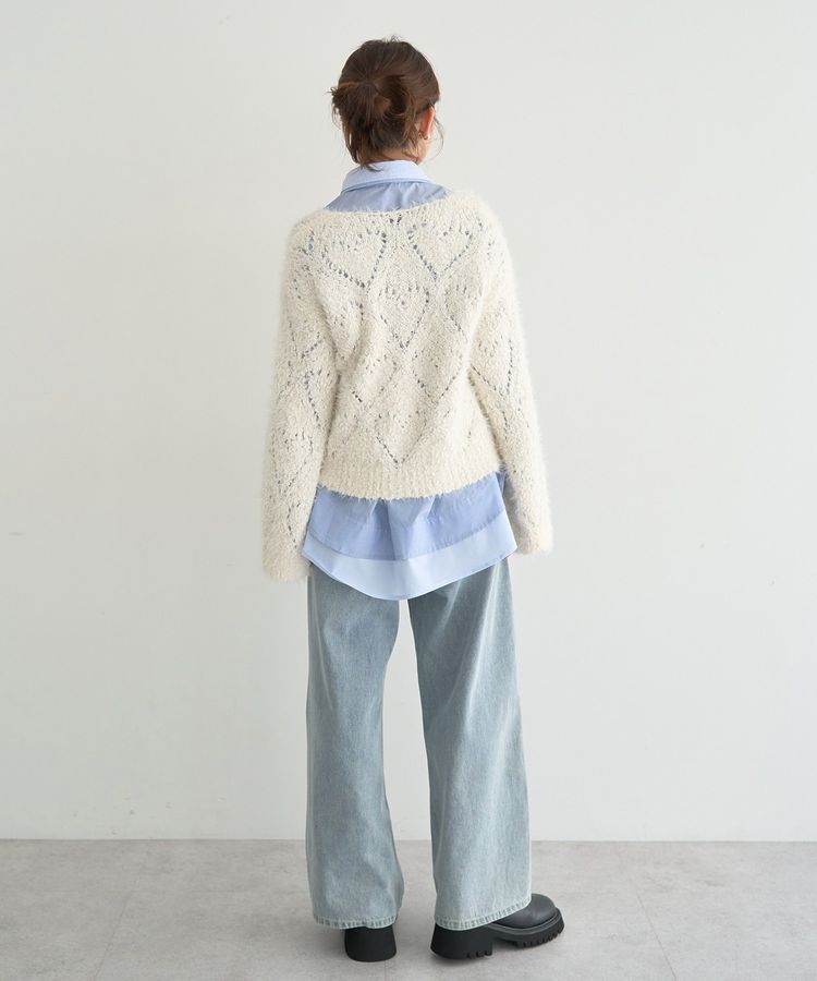 earth music&ecology「シャギーミックス透かしハート柄ニット」|ニット・セーター|