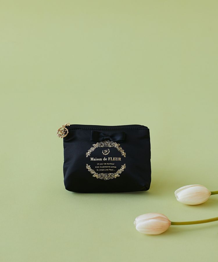 Maison de FLEUR「サテンリボンティッシュケース」|ポーチ|ブラック