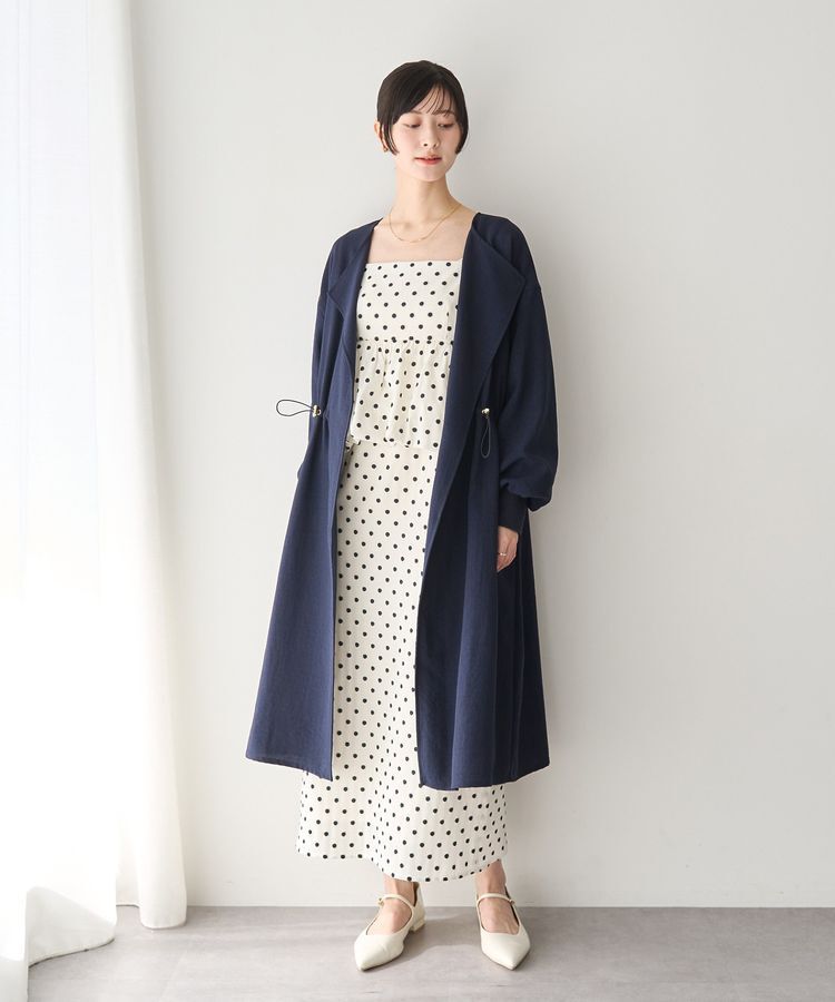 YECCA VECCA「ノーカラーラペルロングコート」|ノーカラーコート|