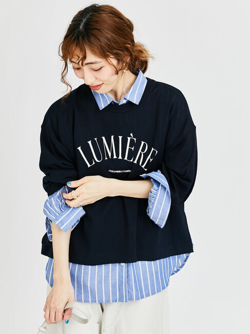 Lugnoncure「麻タッチロゴアソートシアーニット」|ニット・セーター|ネイビー