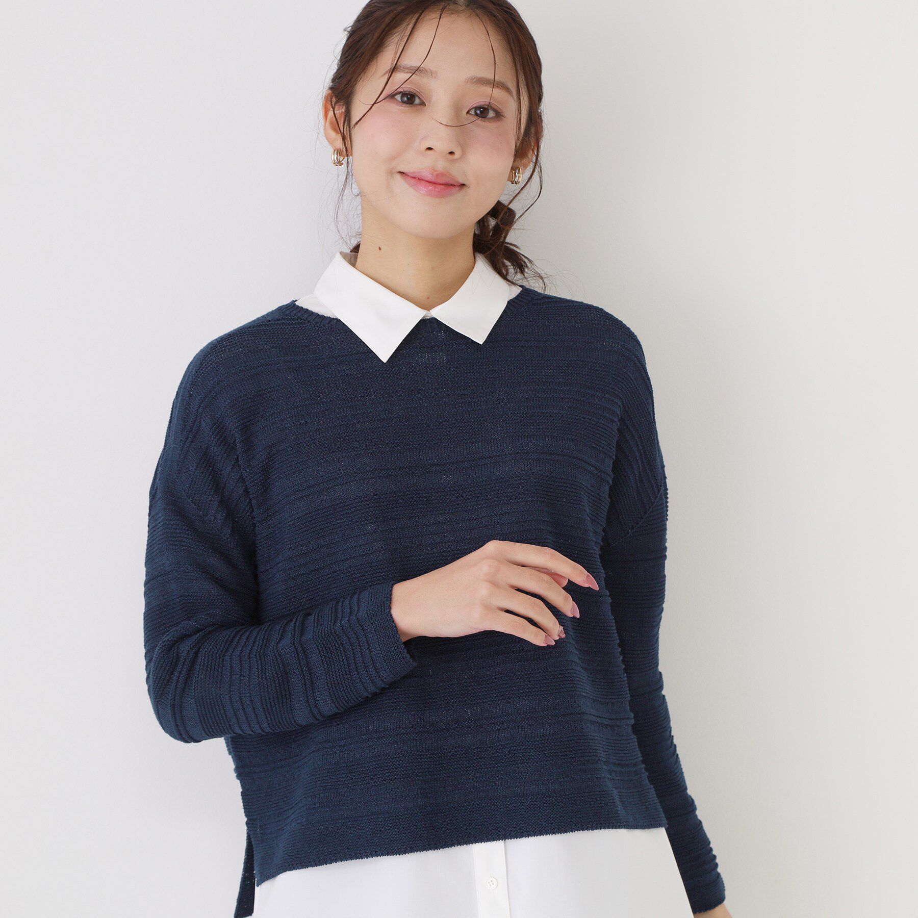 COUP DE CHANCE「【手洗い可／日本製／無縫製／和紙使用】地柄ボーダーのニットトップス」|ニット・セーター|