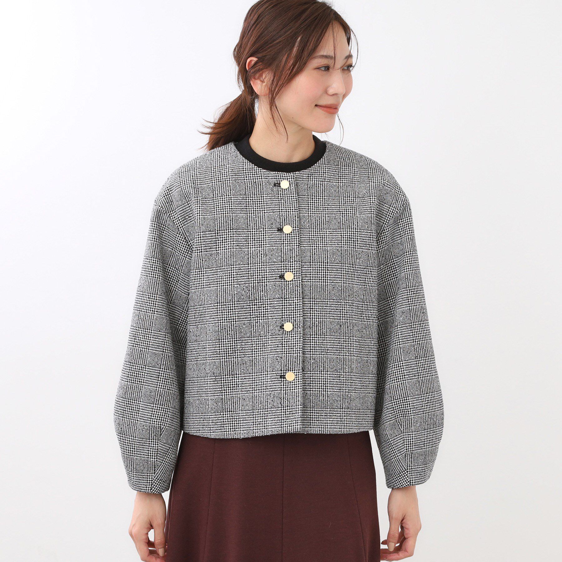 Reflect「【着映え◎／アームホールゆったり】グレンチェックジャコット」|ノーカラージャケット|
