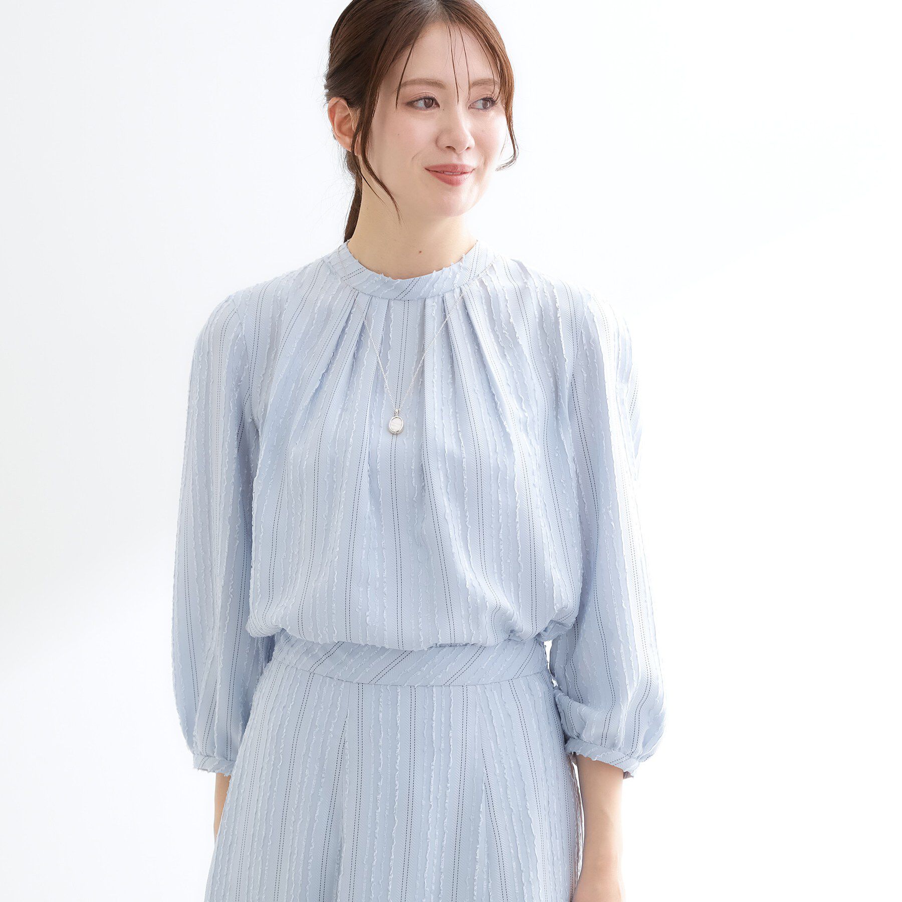 Reflect「【セットアップ可】ストライプ柄ジャカードブラウス」|シャツ・ブラウス|