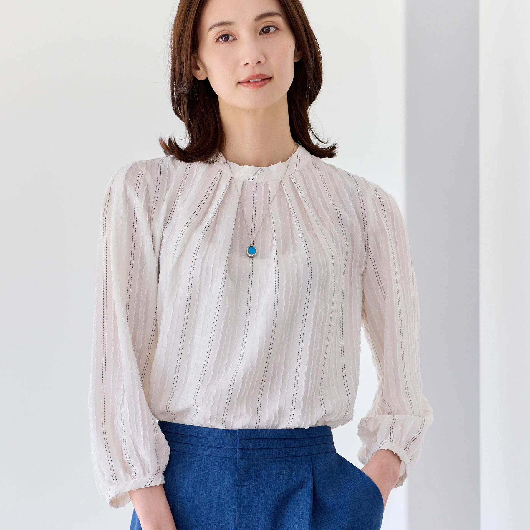 Reflect「【セットアップ可】ストライプ柄ジャカードブラウス」|シャツ・ブラウス|